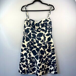 J. Crew Navy White Floral Linen Sleeveless Dress Size 8